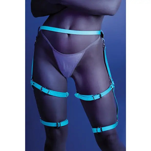 Dark leg harness over white underwear on dark skin - ’Buckle Up’ Glow In The Dark Leg Harness