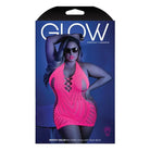 Glow ’Shock Value’ Black Light Net Halter Dress by Fantasy: Bright Pink Halter Mini Dress