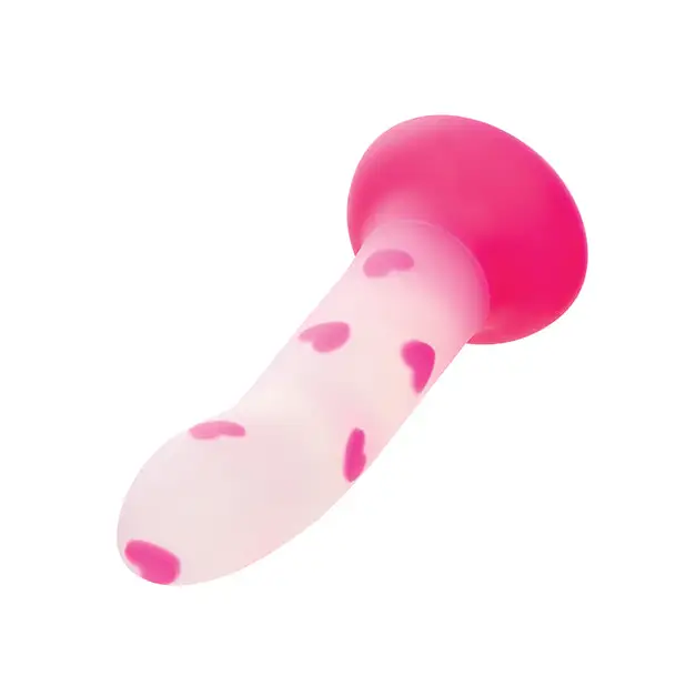 Glow Stick Heart Suction Cup Glow-in-the-Dark Dildo - Pink - Dongs & Dildos