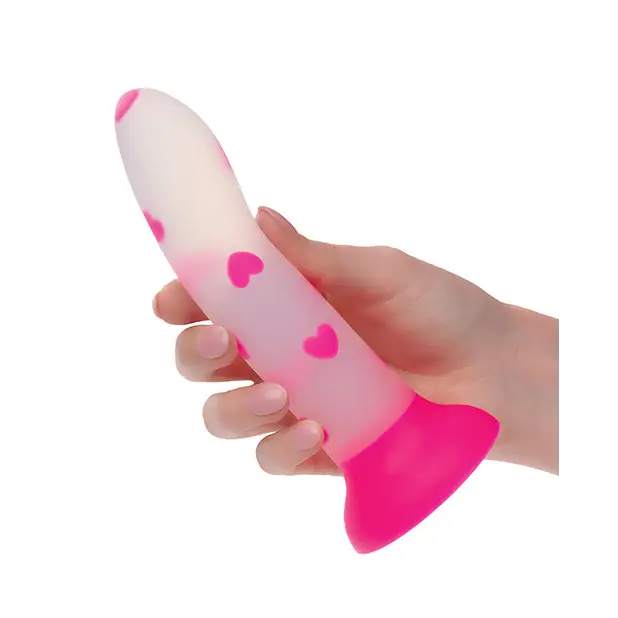 Glow Stick Heart Suction Cup Glow-in-the-Dark Dildo - Pink - Dongs & Dildos