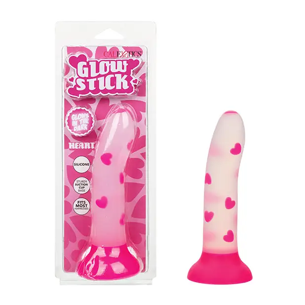 Glow Stick Heart Suction Cup Glow-in-the-Dark Dildo - Pink - Dongs & Dildos