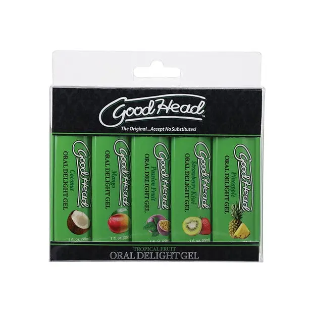 Doc Johnson Sexual Enhancers Goodhead Tropical Fruits Oral Delight Gel - Asst. Flavors Pack Of 5 at the Haus of Shag