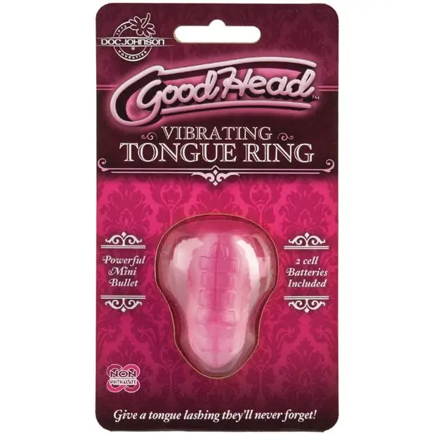 Pink Goodhead vibrating tongue ring in retail packaging