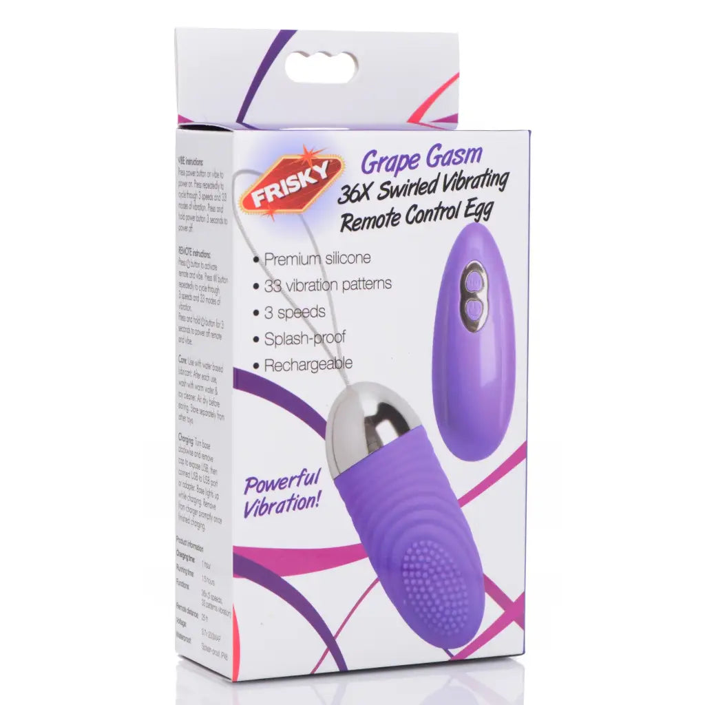 Grape Gasm 36x Swirled Vibrating Remote Control Egg in purple packaging