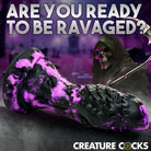 Creature Cocks Grim Silicone Dildo: Glowing purple, black, and looming grim reaper figure