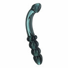 Hamsa Glass Dildo - Smoky Jade; curved teal glass with bulbous end and textured shaft