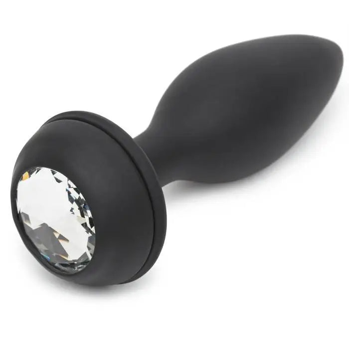 Happy Rabbit Large Vibrating Bunny Tail Butt Plug, black silicone with gemstone base