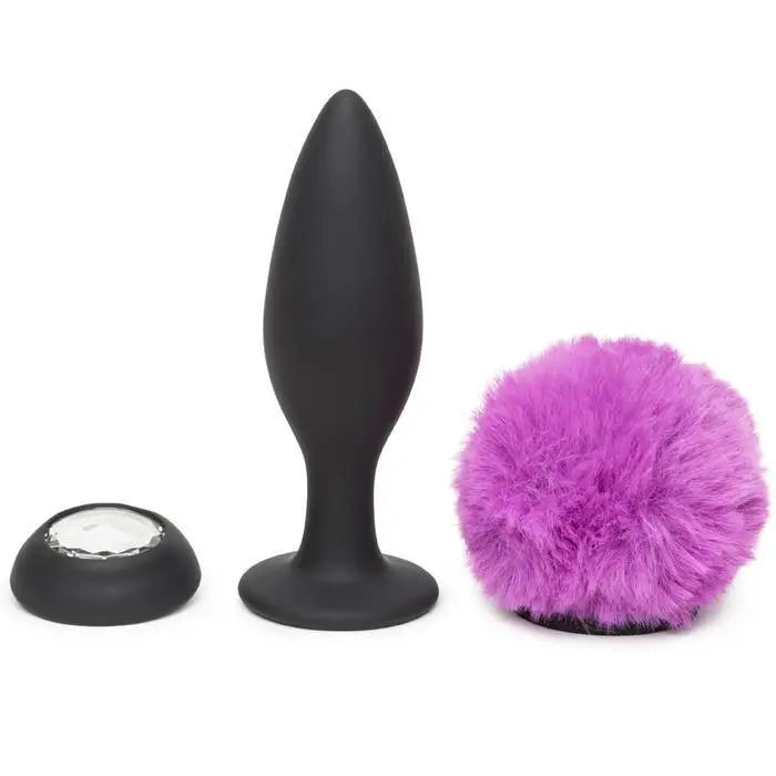 Happy Rabbit Tail Plug Black Happy Rabbit Large Vibrating Bunny Tail Butt Plug at the Haus of Shag