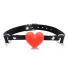 Red heart-shaped gag on black leather collar from Heart Beat Silicone collection