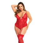 Heart Lace Underwire Bodysuit Red - 1x/2x - Bodysuit