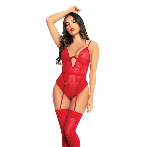 Heart Lace Underwire Bodysuit Red - Small/Medium - Bodysuit