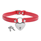 Red heart lock leather choker with lock and key for a stylish accessory statement