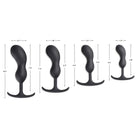 Set of four premium silicone weighted prostate plugs in varying sizes and shapes