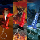 Set of three fantasy-themed ’Creature Cocks’ keychains: Hell-hound, Lord Kraken, King Cobra