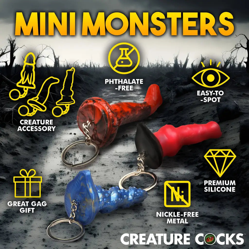 Colorful silicone keychain set featuring fantastical Creature Cocks: Lord Kraken & King Cobra