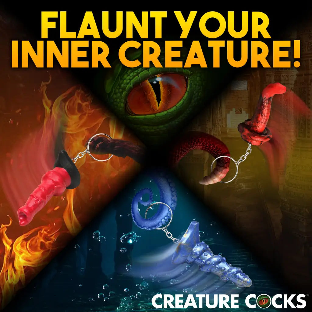 Provocative fantasy-themed Creature Cocks keychain set: Hell-hound, Lord Kraken, King Cobra