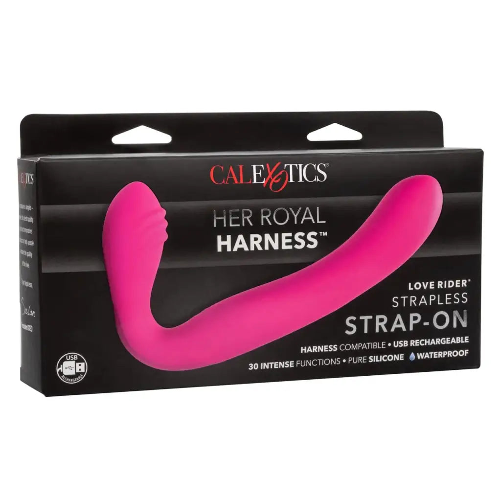 Pink Her Royal Harness Love Rider Strapless Strap-On by CalExotics in retail packaging