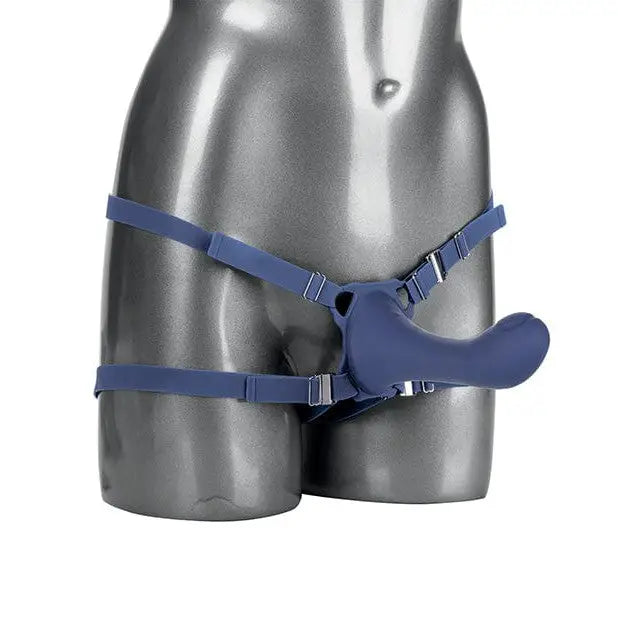 Her Royal Harness Me2 Thumper: Blue strap-on on metallic mannequin torso