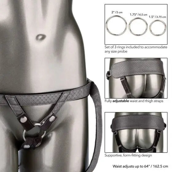 The Regal Princess Pewter: adjustable strap-on harness with metal rings and waist/thigh straps