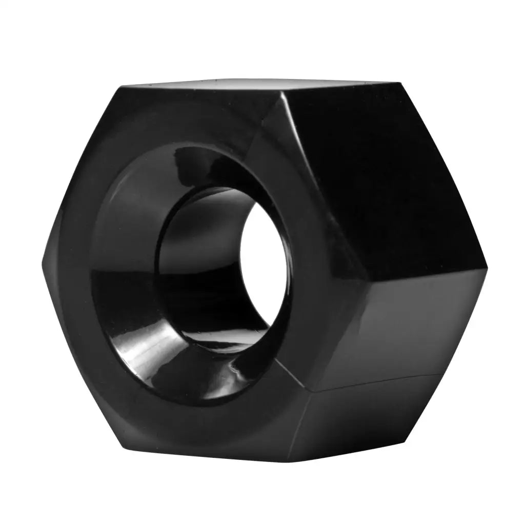 Hex Heavy Duty Cock Ring and Ball Stretcher - sturdy black hex nut design