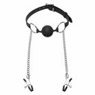 Master Series Ball Gag Hinder Breathable Silicone Ball Gag With Nipple Clamps at the Haus of Shag