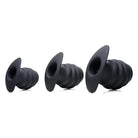 Hive Ass Tunnel Silicone Ribbed Hollow Anal Plug - Three Black Ear Plugs for Comfortable Use