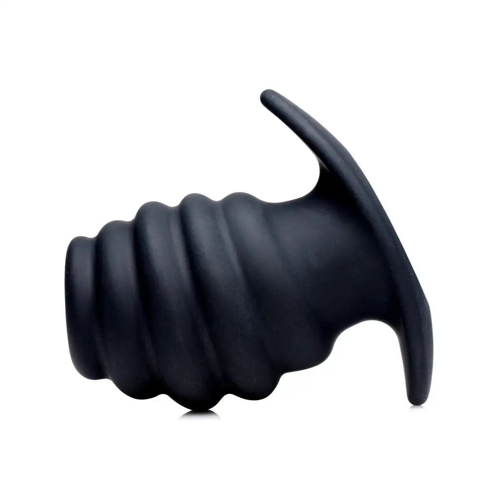 Hive Ass Tunnel Silicone Ribbed Hollow Anal Plug with a black rubber ball curved top