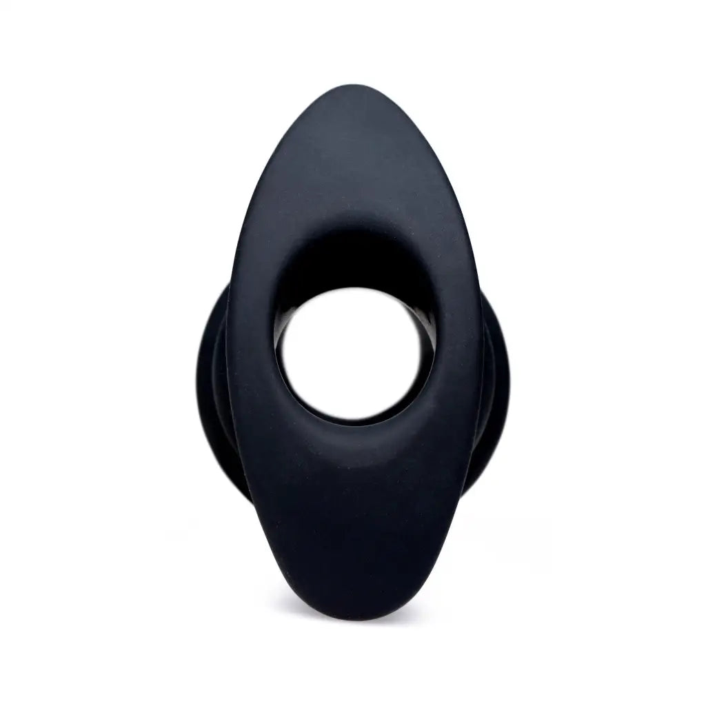 Hive Ass Tunnel Silicone Ribbed Hollow Anal Plug: black rubber ball with center hole