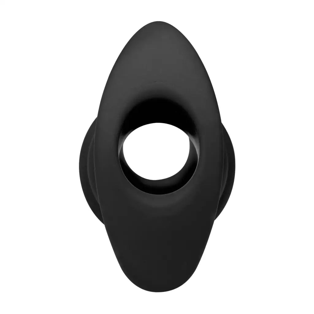 Hive Ass Tunnel Silicone Ribbed Hollow Black Ring on White Background