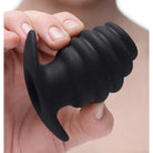 Black cat toy displayed with Hive Ass Tunnel Silicone Ribbed Hollow Anal Plug, premium quality