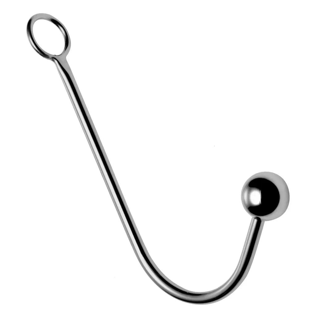 Stainless steel anal hook - sleek black design on a white background