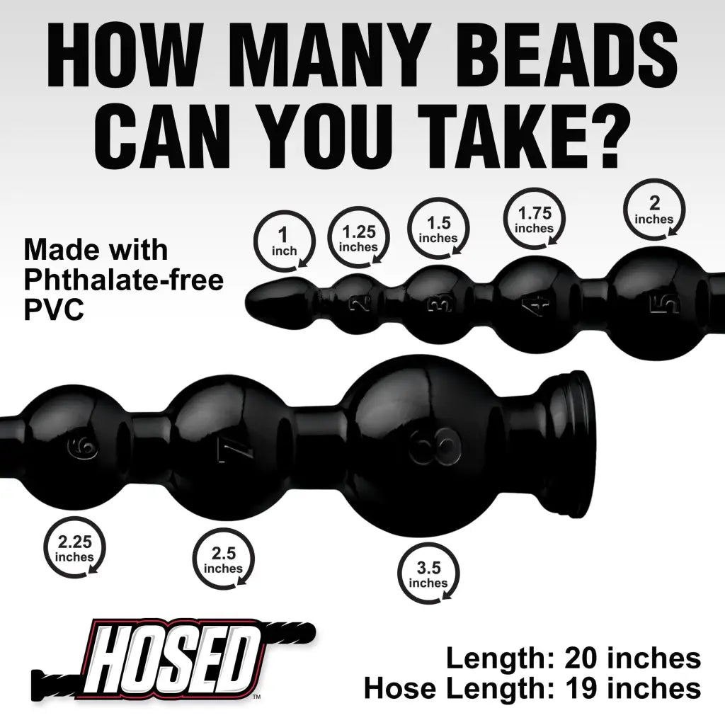 Hosed Plain Dildo Black Hosed 19 Inch Graduated Bead Anal Snake at the Haus of Shag