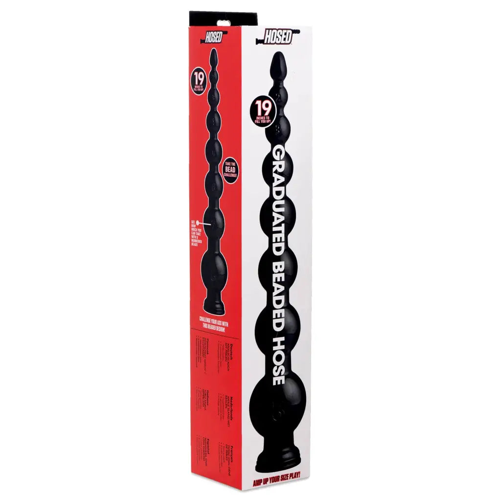 Hosed Plain Dildo Black Hosed 19 Inch Graduated Bead Anal Snake at the Haus of Shag