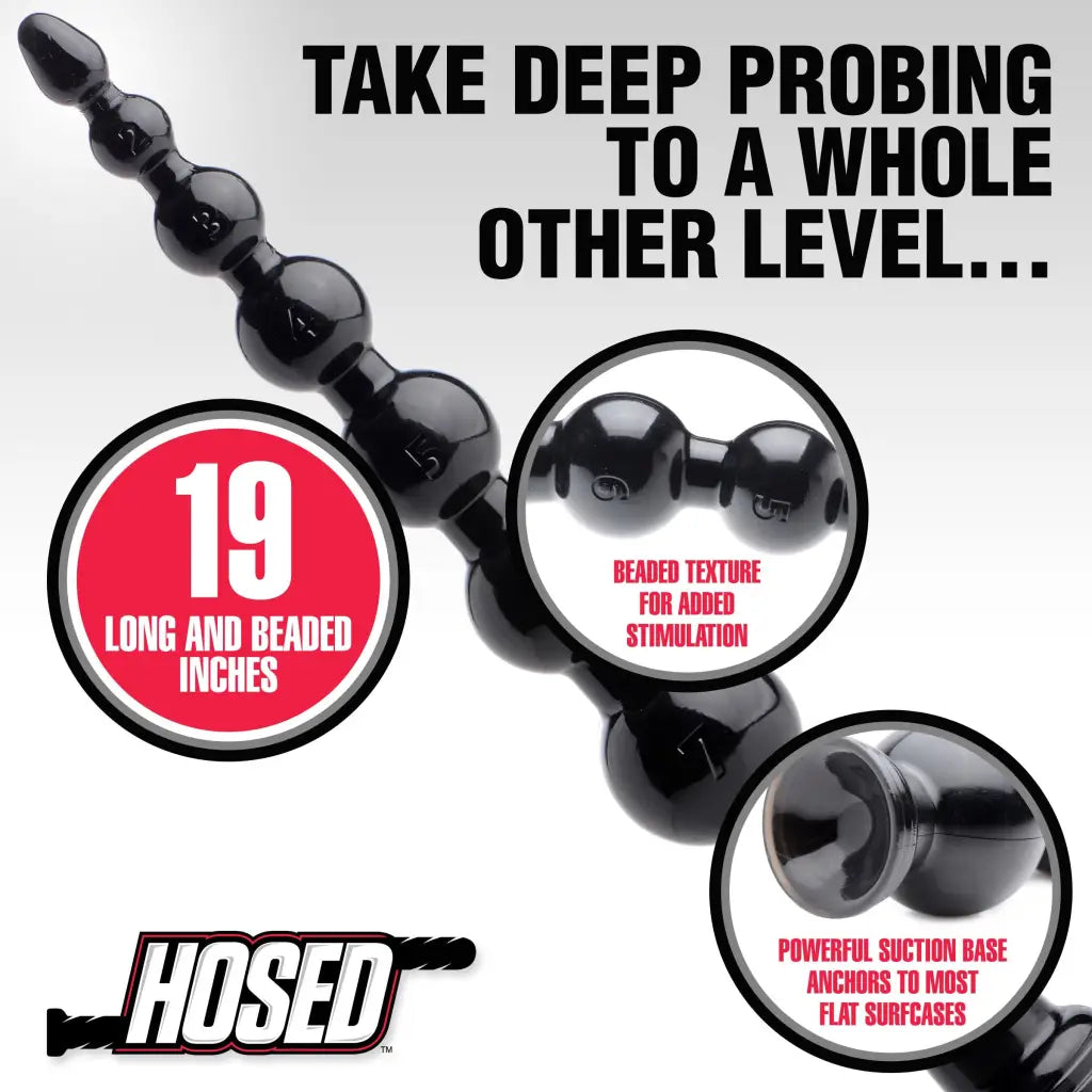 Hosed Plain Dildo Black Hosed 19 Inch Graduated Bead Anal Snake at the Haus of Shag