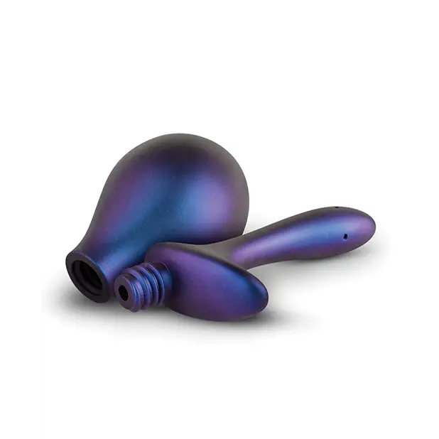 Iridescent purple and blue Hueman Nebula Anal Douche Bulb with sleek, curved shapes