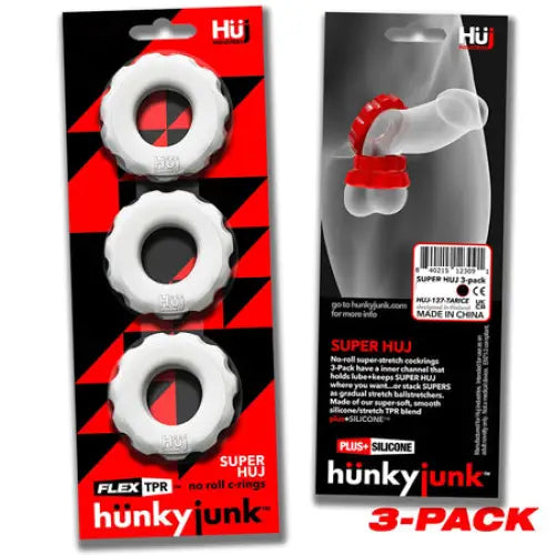 Hunkyjunk SuperHuj 3-Pack Cockrings White Ice - Cock Ring