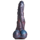 Anatomically-shaped sea monster silicone dildo in dark purple and blue with suction cup