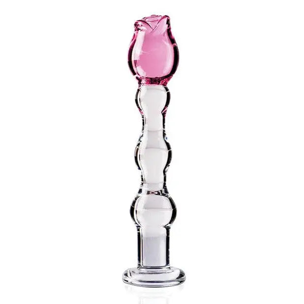 Icicles Dongs & Dildos Icicles No. 12 Hand Blown Glass Massager - Clear W/rose Tip at the Haus of Shag