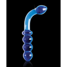 Hand blown glass blue sex toy with curved shape and bulbous protrusions for G Spot