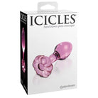 Pink glass butt plug with floral head and bulbous handle, Icicles No. 48