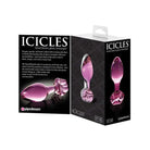 Pink glass butt plug with floral base marketed as ’Icicles’ by Pipedream