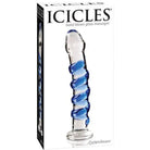 Hand blown glass massager with blue spiral pattern - Icicles No. 5