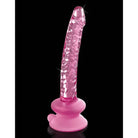 Pink translucent hand blown glass massager with suction cup for versatile pleasure