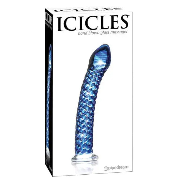 Blue hand blown glass massager with textured, icicle-like design - Icicles No.Hand Blown