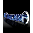 Hand blown glass pipe with elongated swirled blue and white lattice pattern - Icicles No