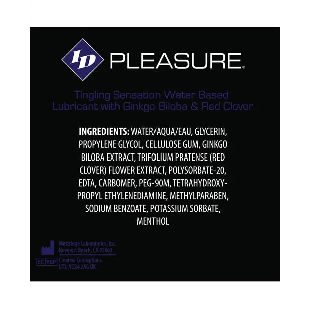 Close up of ID Pleasure Lubricant 4.1 fl oz travel tube poster with black background