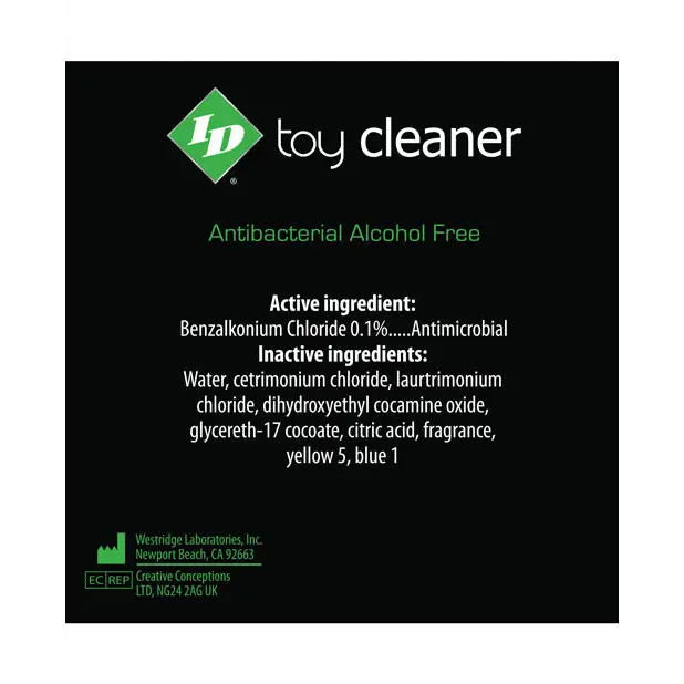 Label of ID Toy Cleaner Foam 8.1oz product displaying high-quality cleaner foam details