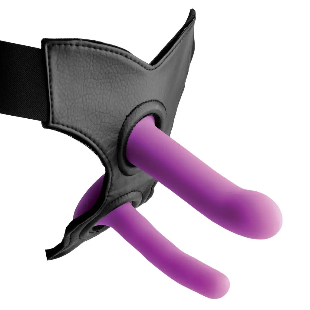 Incurve Silicone G-spot Duo Dildo Set: Purple silicone attachments with black harness