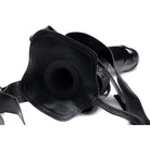 Black face mask with circular valve from Infiltrator Hollow Strap-on With Inch Dildo product