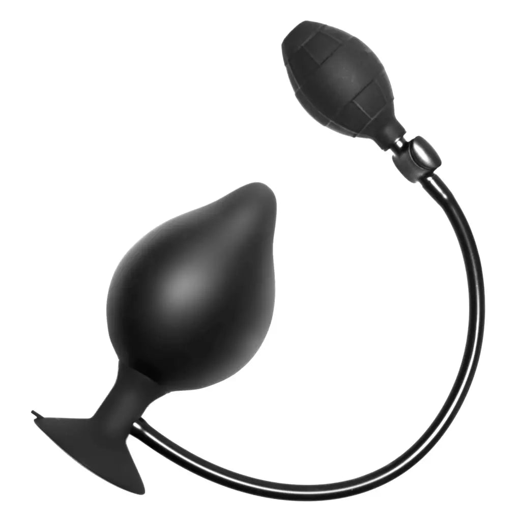 Inflatable Silicone Suction Cup Butt Plug - Black - Inflatable Butt Plug